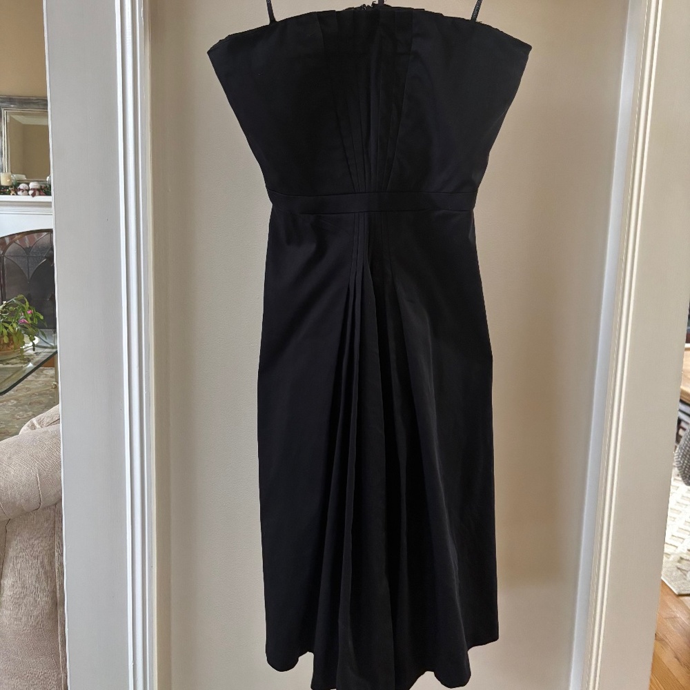 Calvin Klein Women's Black Gathered Pleated Line Strapless Cotton Dress